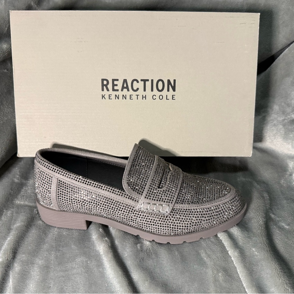 Kenneth Cole Reaction Gray Crystal-Embellished Slip-On Loafer